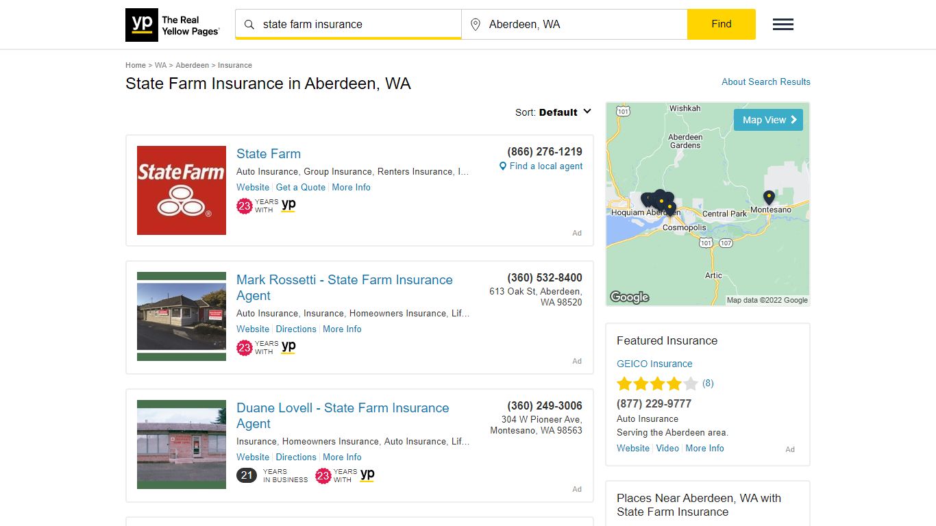 State Farm Insurance Locations & Hours Near Aberdeen, WA - YP.com