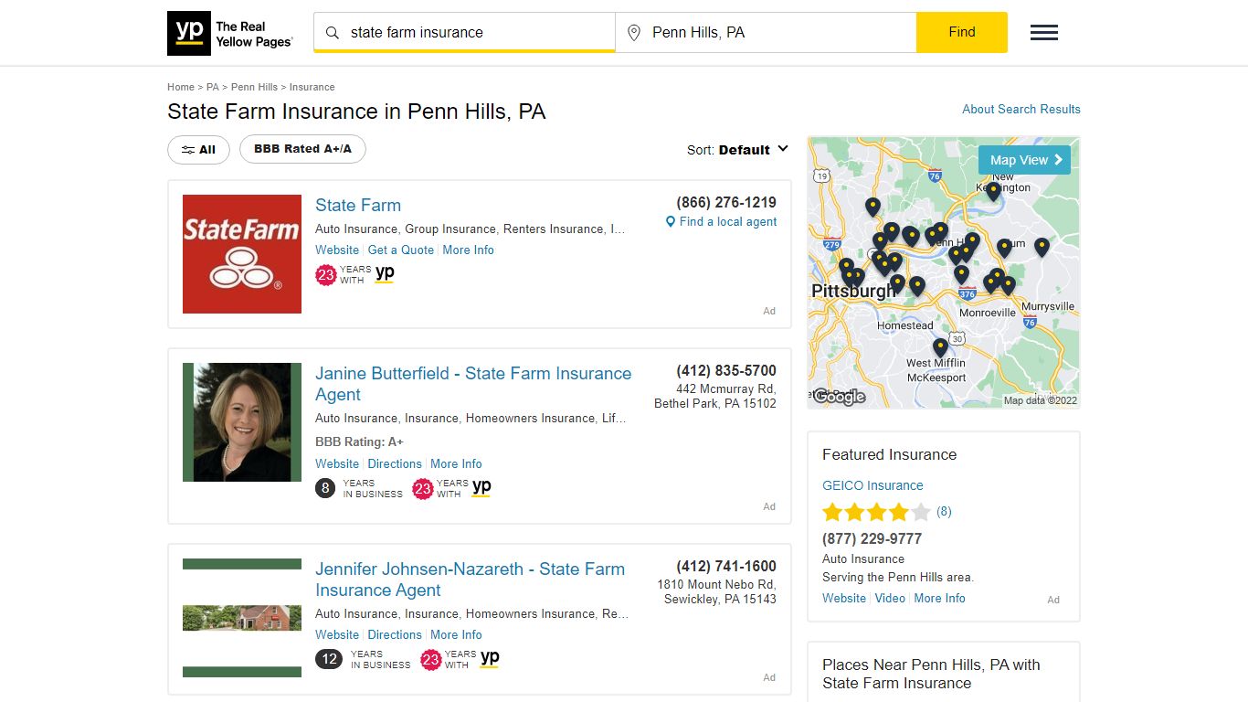 State Farm Insurance Locations & Hours Near Penn Hills, PA - YP.com
